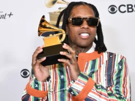 Lil Durk poses with his award at the 66th Annual Grammy Awards